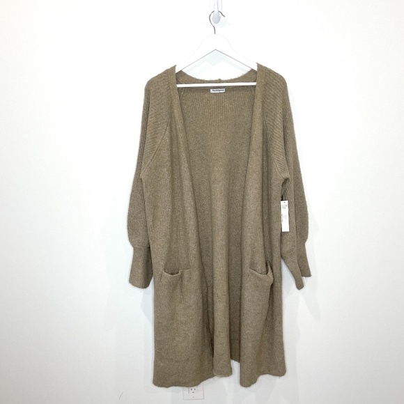 Theo & Spence Latte Open Front Cardigan with Pockets - Picture 1 of 6
